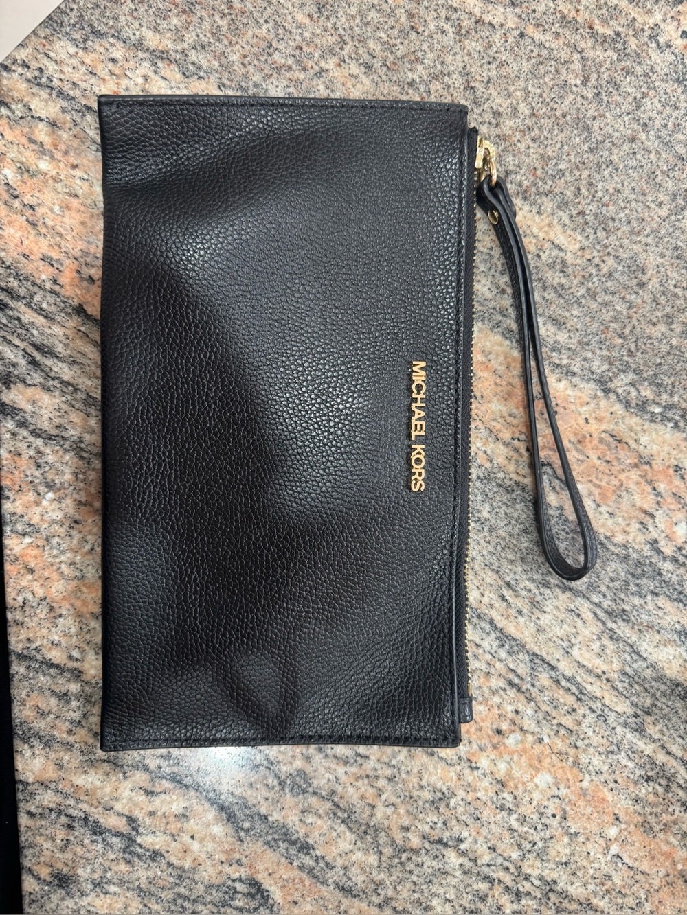 Michael Kors Black Leather Wristlet with Gold Logo
